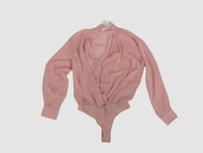 175 ASTR The Label Women's Pink Shimmer Faux Tie Long Sleeve Bodysuit Size S