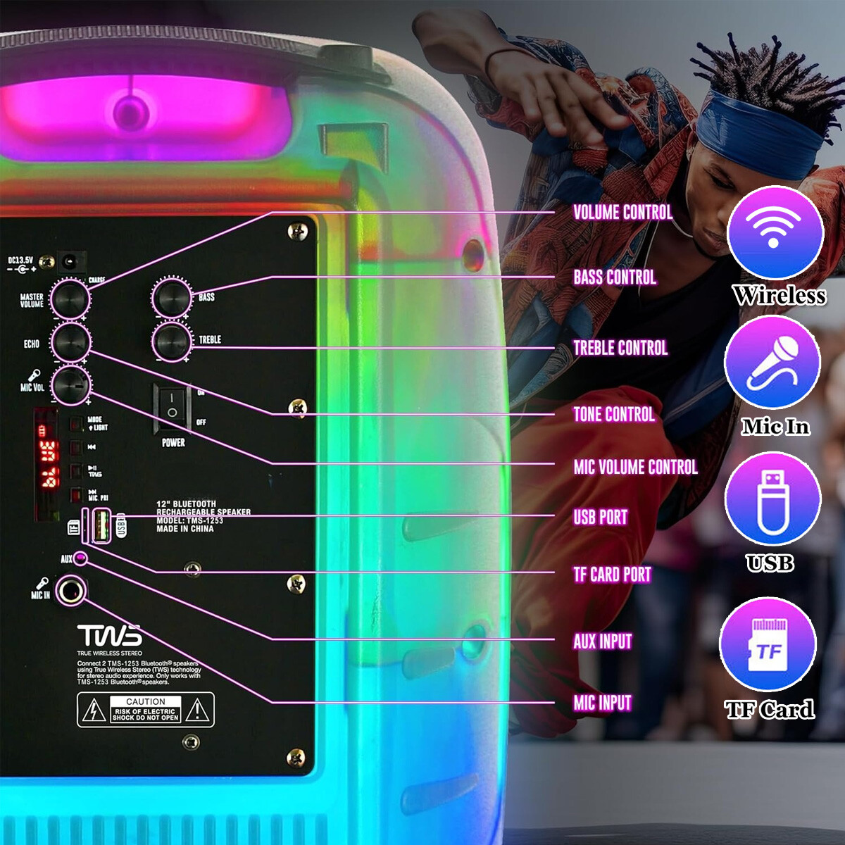 Portable Rechargeable Bluetooth Party Speaker 12” Subwoofer Heavy Bass w/ Stand