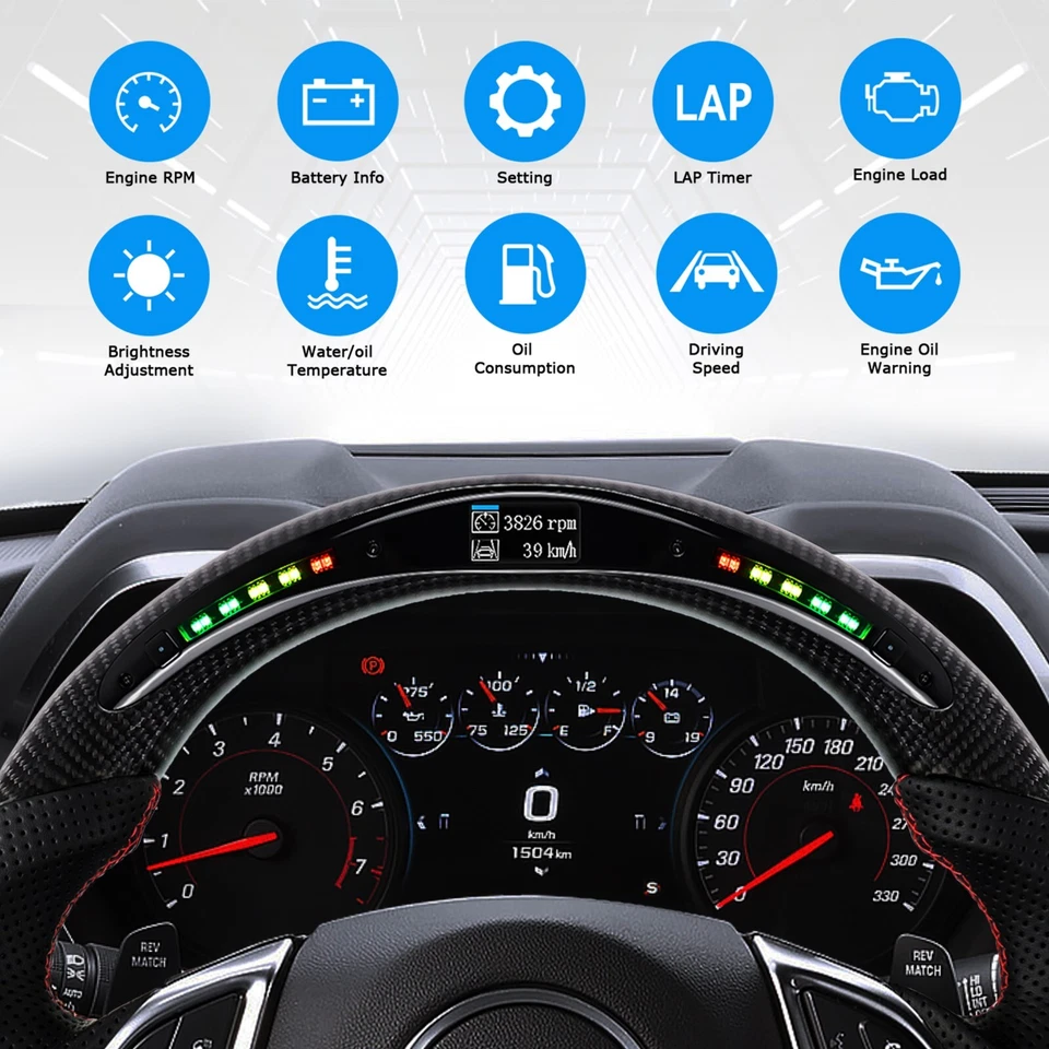 Volante LED de fibra de carbono LOSCHEN para Chevrolet Camaro 2016-2020 Foto 4 de 4
