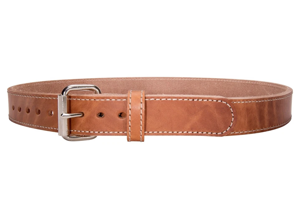 Natural Full-Grain Leather Stitched Belt- Double Thickness- American Made - Image 2 of 3