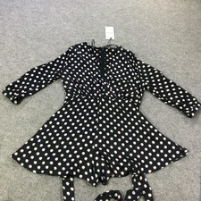 Zara Romper Womens Small Black Polka Dot Long Sleeve Tie Waist Dressy New NWT