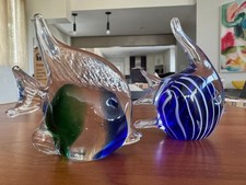 STUNNING Two Glass Tropical Fish Sculptures Hand blown 9.5" Figurines