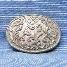 Classic Cowboy Cowgirl Belt Buckle Filigree Floral Scroll Vtg 70s 80s W .CPA480