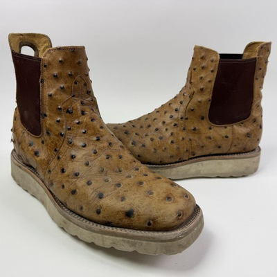 #ad Horse Power Boots Mens Size 10.5 D Brown Ostrich Chelsea Square Toe Western $87.95