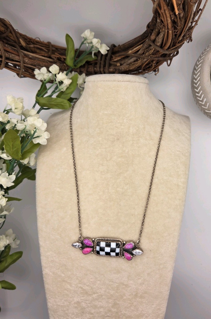 Sterling Silver Rectangular Checkered Pendant Nec… - image 3