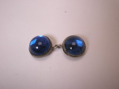 Blue Glass Double Sided SINGLE Vintage Cuff Link replacement lost/broken aa36