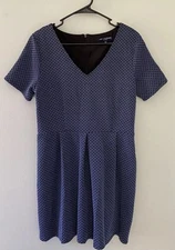 One Love Clothing Blue Black Patterned V-Neck Short Sleeve Dress Juniors Large