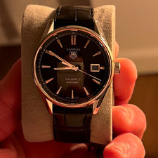 TAG Heuer Carrera Calibre 5 Automatic Black Dial Date Leather Strap Watch