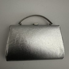 Vintage Silver Metallic Evening Bag Purse Rhinestone Handle Retro Clutch