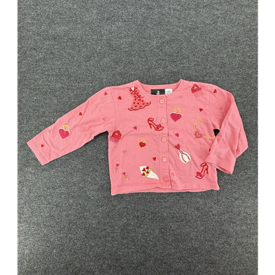 Michael Simon Girls Pink Cardigan Sweater 4/5 Hearts Embroidered Beaded Cotton