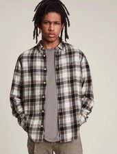 ALLSAINTS Remseau Long sleeve Plaid flannel Shirt Men s Size Large Black