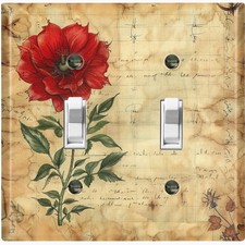 Metal Light Switch Outlet Cover Decorative Wall Plate Rustic Red Flower FWR149