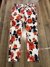 Love Bytes Pants Women's Large White Orange Black Blue Floral Skinny