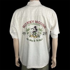 Disney Parks Shirt Mens Large Beige Mickey Mouse in Paradise Button Up Hawaiian