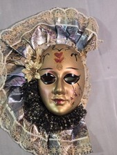 Mardi Gras Porcelain Mask Wall Decor Gold Hand Painted Lace Japan Inspired