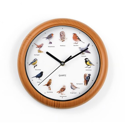 EASYmaxx Wanduhr mit Vogelstimmen Küchenuhr Quarz 250 mm Quartz Uhr 25cm rund