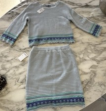 Freshman 1996 2-Piece Crocheted Knit Set Mini Skirt Crop Sweater, Blue, Size XL