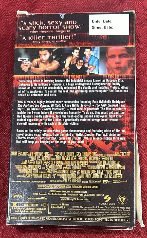 Resident Evil VHS Tape Promo Milla Jovovich Michelle Rodriguez Promotional Copy - Image 2 of 3