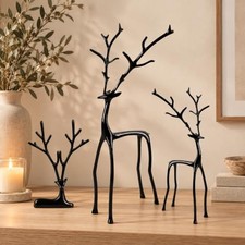 3PCS Black Metal Reindeer Figurines for Christmas Home Decor - Three Style