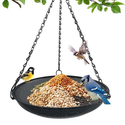 Hanging Platform Bird Feeder, 12 in, Black | Stainless Steel Mesh Tray, Garde...