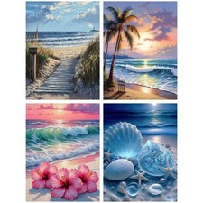 Ekuxom 4 Pack 5D Diamond Art Kits for Adults-Beach Diamond Painting Kits for ...