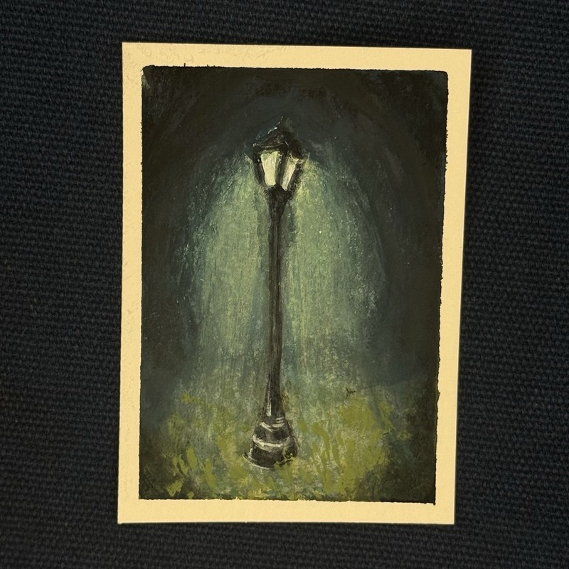 ACEO Original Gouache Stormy Lamppost 2.5x3.5 On Paper By EAW