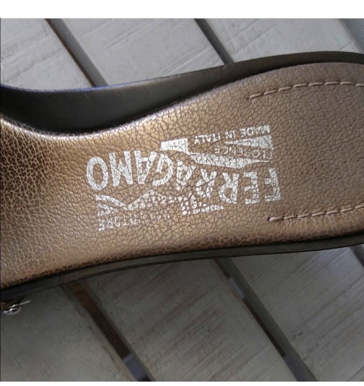 Salvatore Ferragamo Bronze Python & Leather Wedge… - image 5