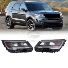 Left+Right Pair Halogen Headlights For 2016-2018 Ford Explorer Black w/LED DRL