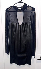 FOREVER 21 Black Faux Leather Mesh Sheer High Neck Mini Dress Zip S