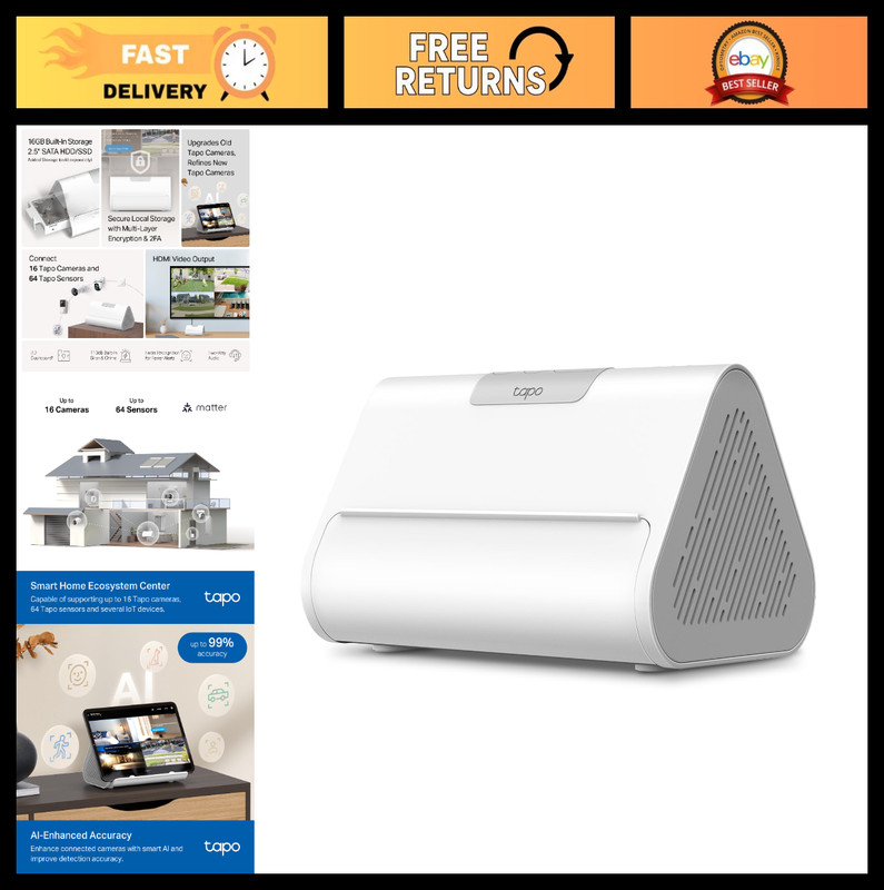 Smart Home Hub for 16 Cameras & 64 Sensors, 16GB Storage, Expandable SATA, AI Bo