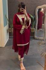 Stylish Heavy Faux Georgette Maroon Salwar Kameez With Dupatta For Function