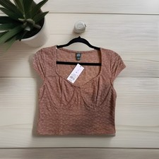 New Wild Fable Women's Short Sleeve Lace Bustier Light Brown Top- Size Medium