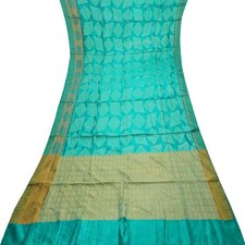Namaste Ancien Bleu Canard Saris 100% Pure Soie Tissé Indien 4,57 M Artisanat