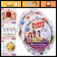Disney Princess Kids Paper Plates - Heavy Duty, Soak Proof, Microwavable, 40 Cou