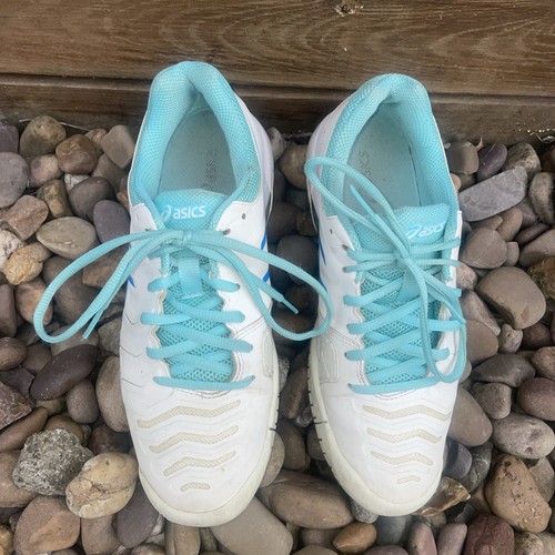 Asics Womens Gel Challenger 11 White Blue Aqua Tennis UK 6 but suggest 5.5
