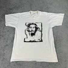 Vintage 90s Bob Marley T-Shirt Size Large Double Sided White Rasta Spell Out