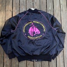 Vintage PRCA Rodeo Jacket Black Pink Satin Bomber Western USA Large