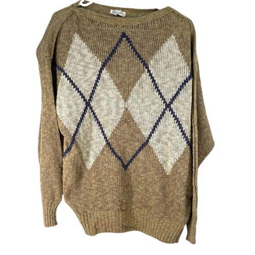 Ermenegildo Zegna, Vintage 90's Ermenegildo Zegna L Womens Sweater Knit Pullover Argyle Luxury Top