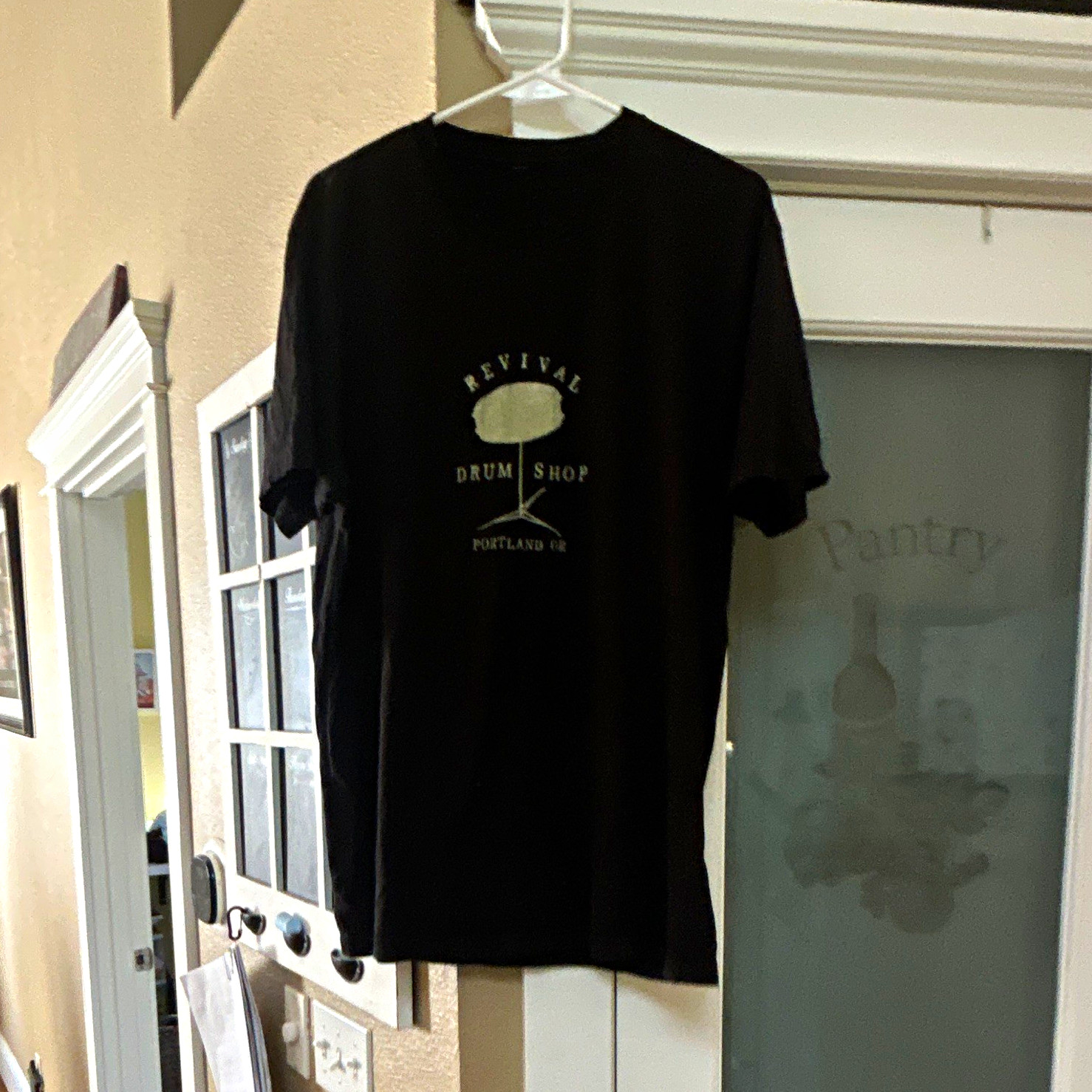 Revival Drum Shop Men's Black Graphic Logo Crew Neck T-Shirt Short Sleeve L
