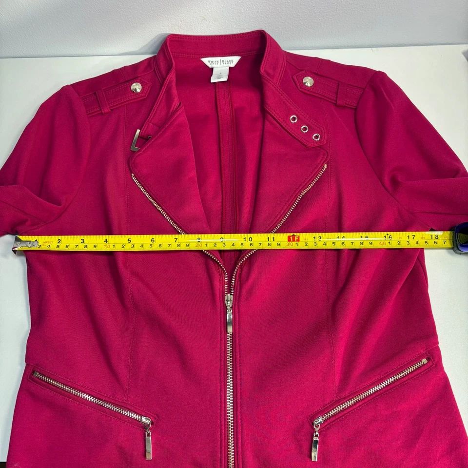 Chaqueta para mujer White House Black Market talla 8 arándano fucsia moto media cremallera Foto 4 de 4