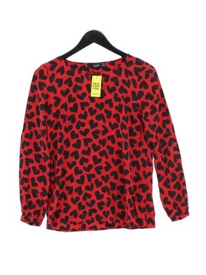 Hallhuber Women's Top UK 8 Red Geometric 100% Silk Long Sleeve Round Neck Basic