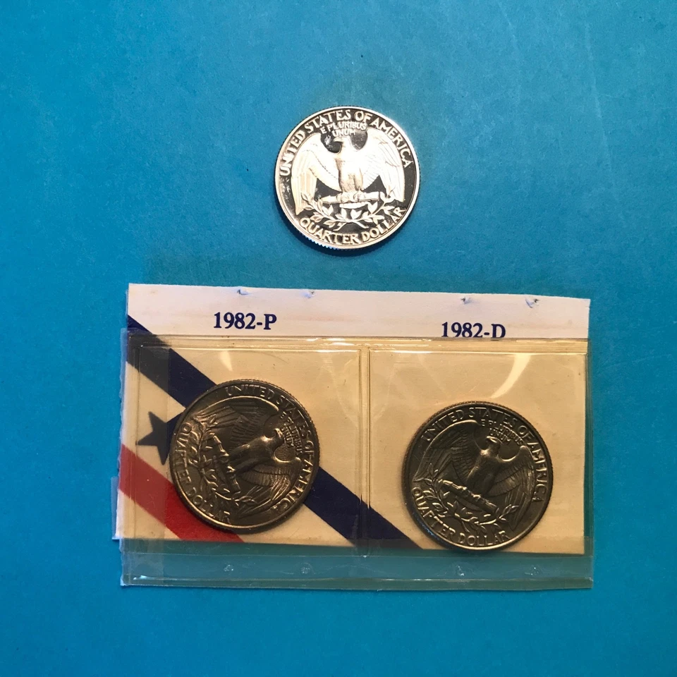 1982 P D S Washington Quarter Set  Unc  2 Unc & 1 Proof   FREE SHIP - Image 2 of 2