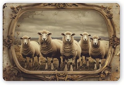 Vintage Farmhouse Sheep Tin Metal Signs - Rustic Metal Wall Art for Home, Bar