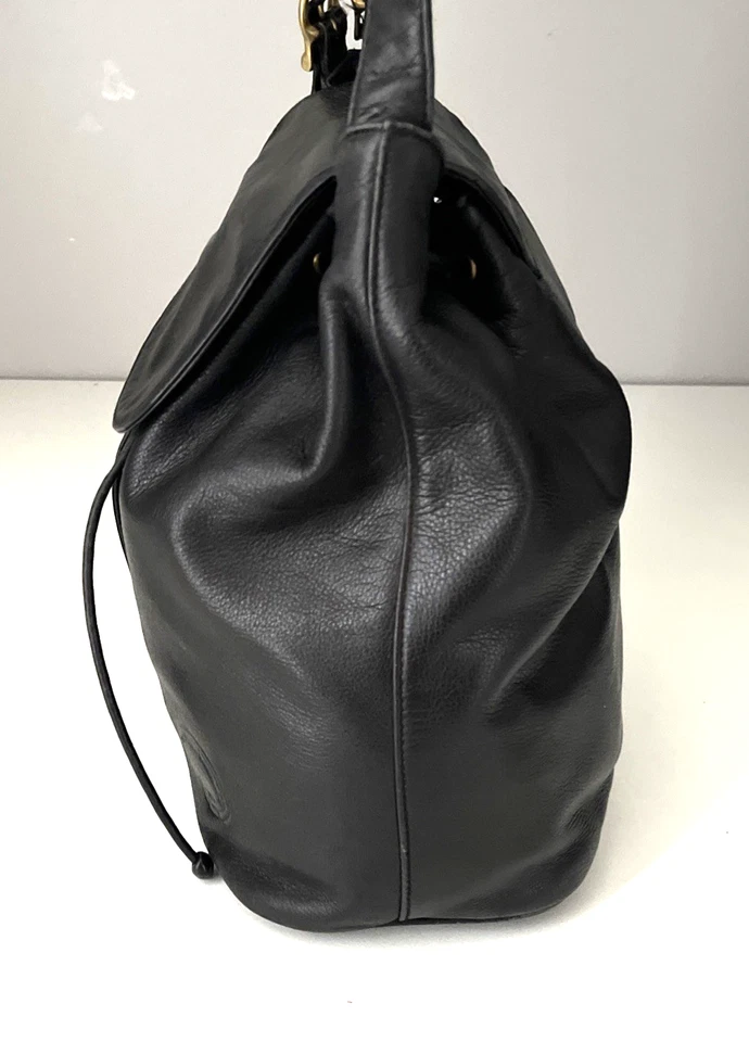 Cartera Ralph Lauren Saddlery Cuero Negro Cordón Solapa Bolso Latón Foto 3 de 4