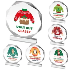 6 Pcs Ugly Christmas Sweater Trophies 4.72 Inch Ugly Sweater Trophy Acrylic U...
