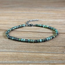 Pulsera O Collar De Turquesa Natural De Sinkiang En Plata 925 - Verde Azulado, Artesanal Y único