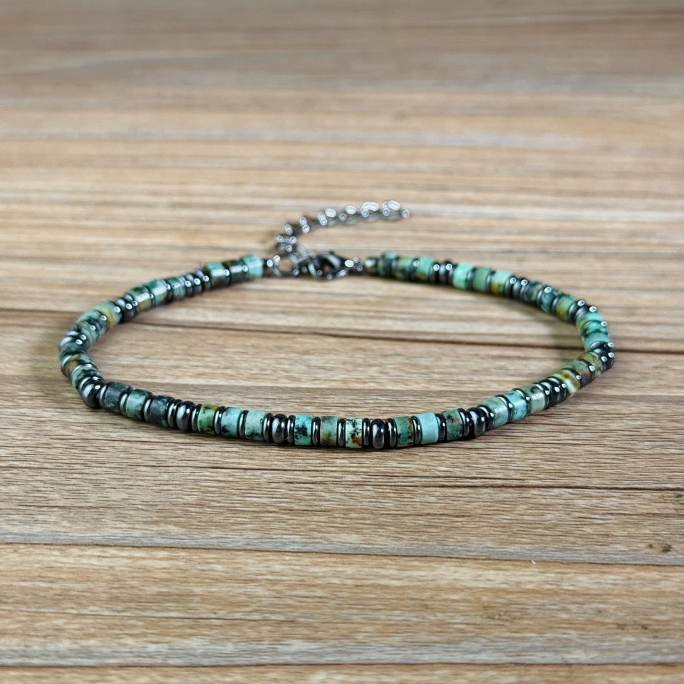 Natural Turquoise Hematite Bracelet Minimalist Men Jewelry Healing Energy Gifts - Image 3 of 3
