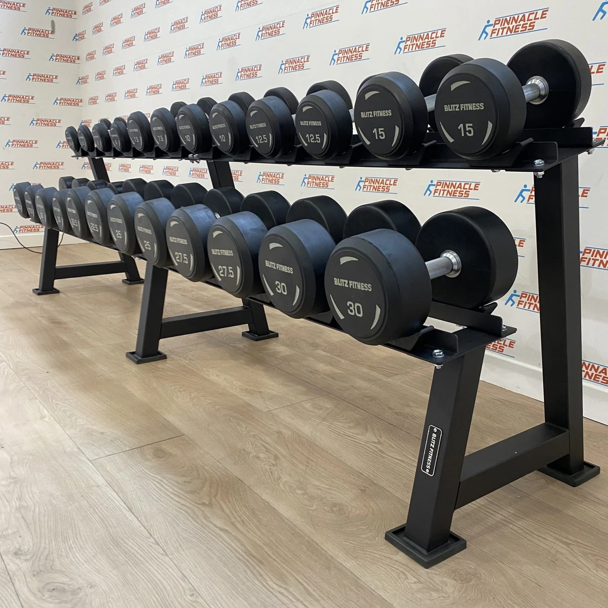 Premium Rubber Dumbbell Set 2.5kg 30kg with Rack by Blitz