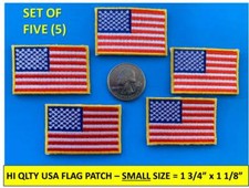  SET OF 5 SMALL USA AMERICAN FLAG EMBROIDERED PATCH IRON-ON SEW-ON GOLD BORDER