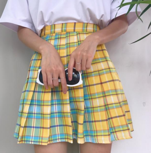 Pastell Regenbogen kariert Minirock Harajuku Midi plissiert hochtailliert Kawaii Rock - Bild 13 von 14